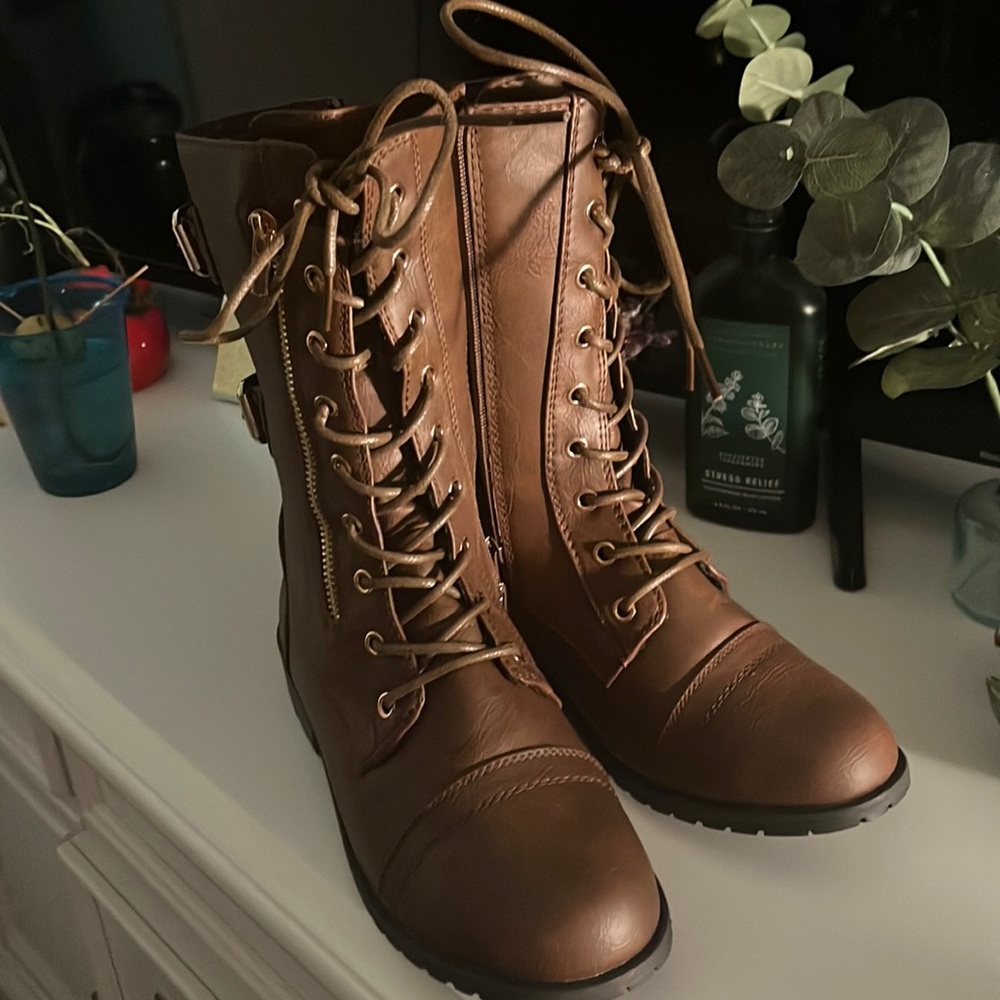 Amazon, brown calf high boots. Never worn. Women’s size 9.